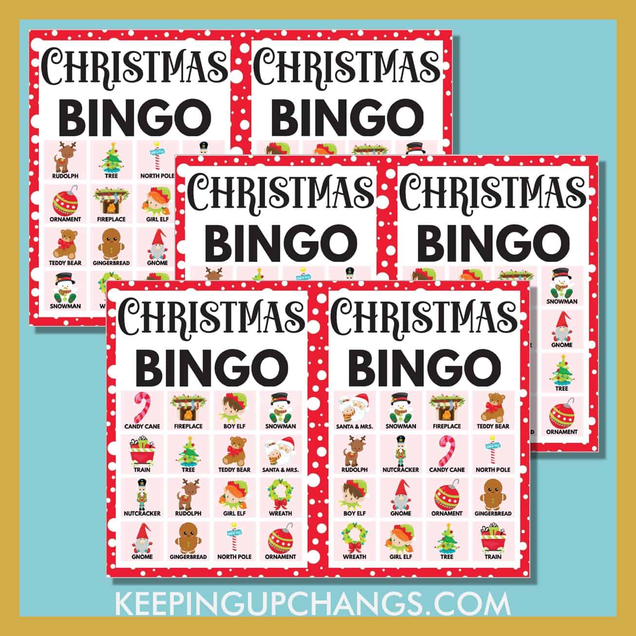 free christmas bingo 4x4 game cards.