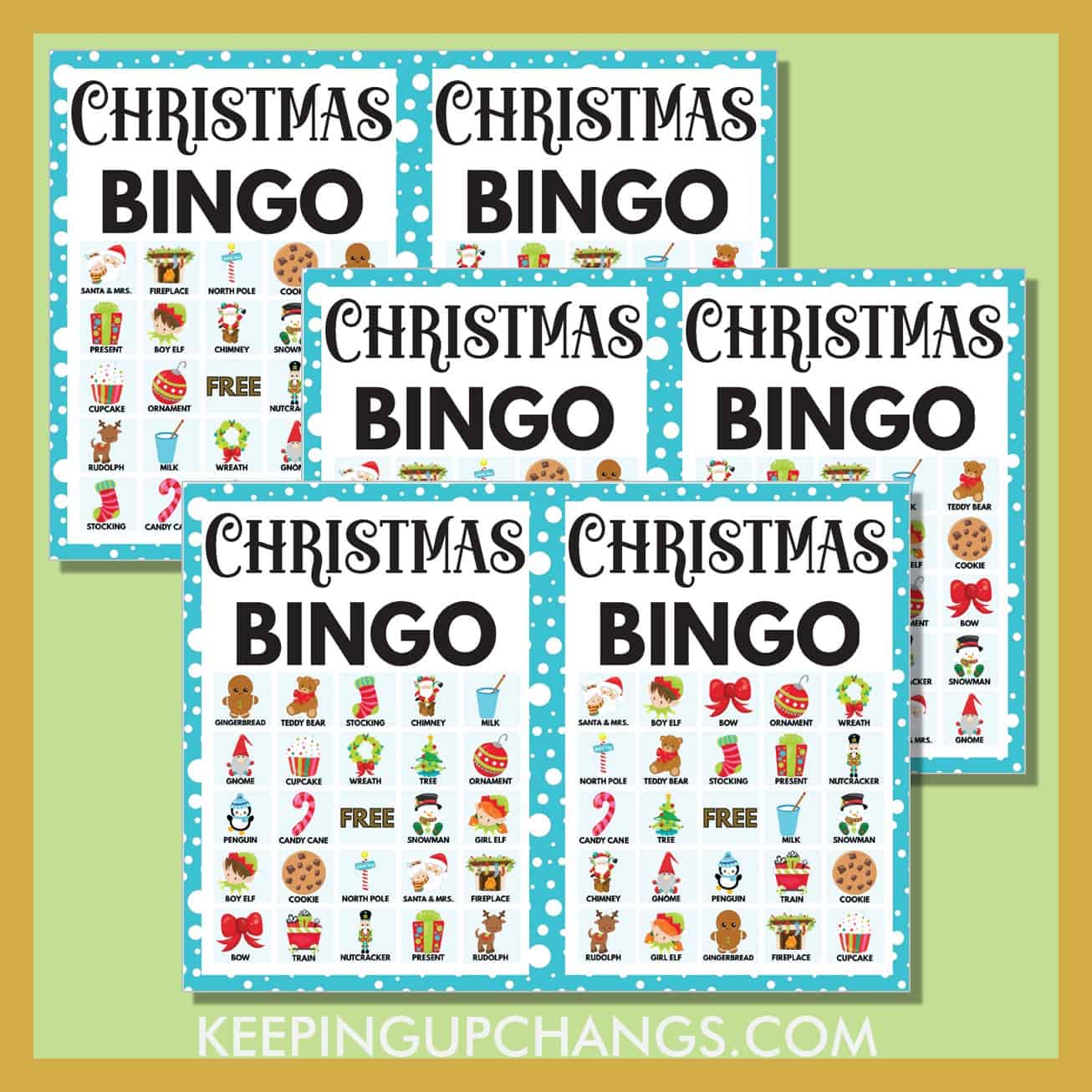 free christmas bingo 5x5 game cards.