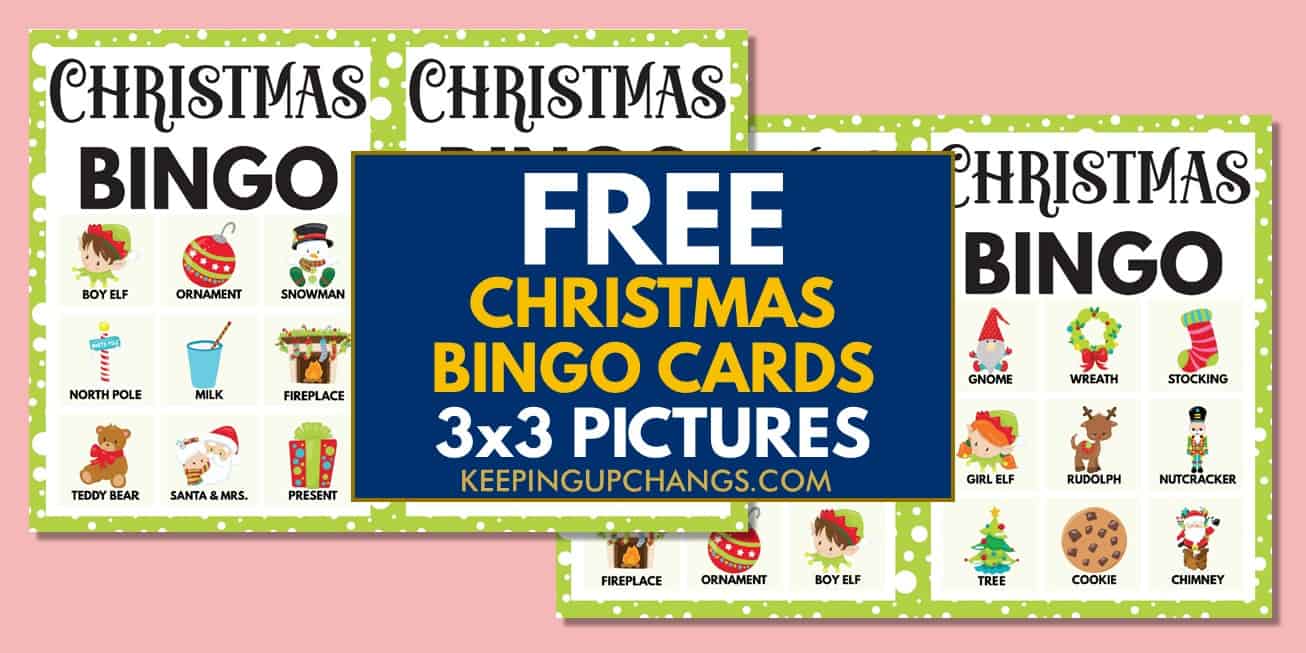 free christmas bingo cards 3x3 for party, school, group.