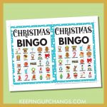 free christmas bingo card 5x5 5x7 game boards with images and text words.