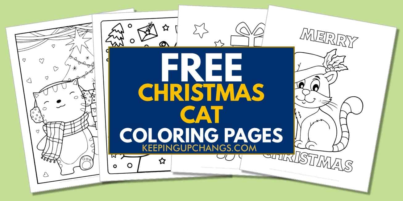 spread of free christmas cat coloring pages.