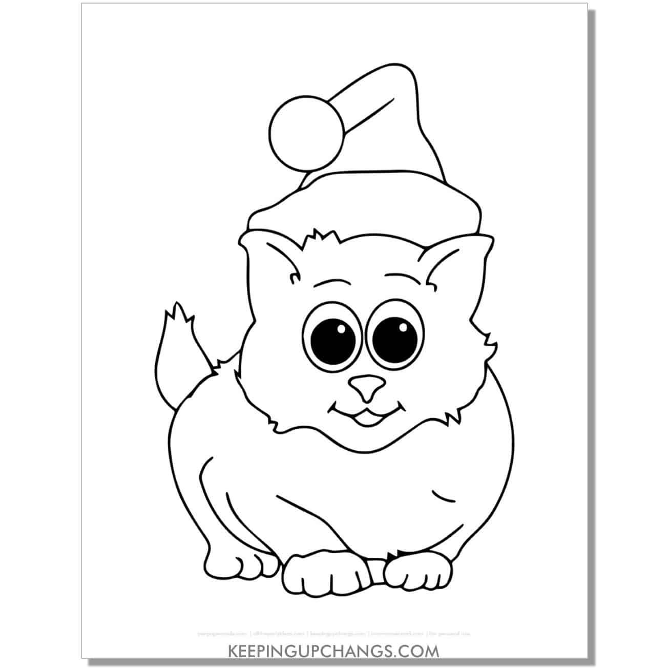 free easy, simple christmas cat coloring page.