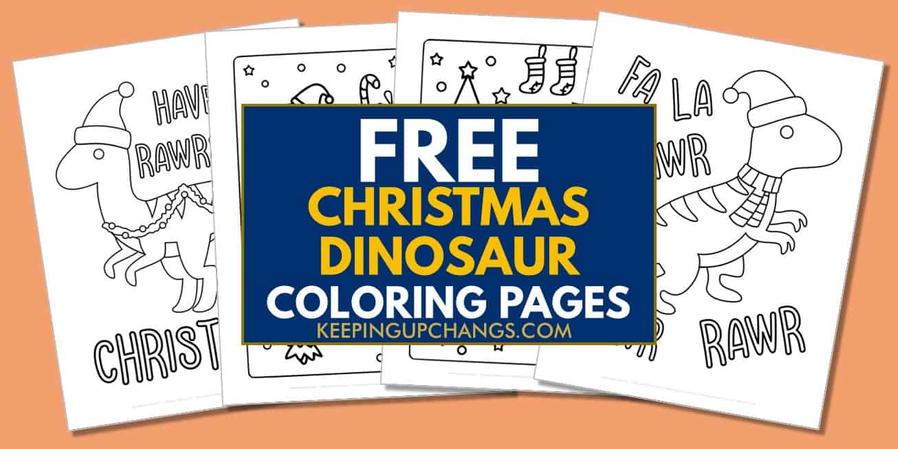 spread of free christmas dinosaur coloring pages.