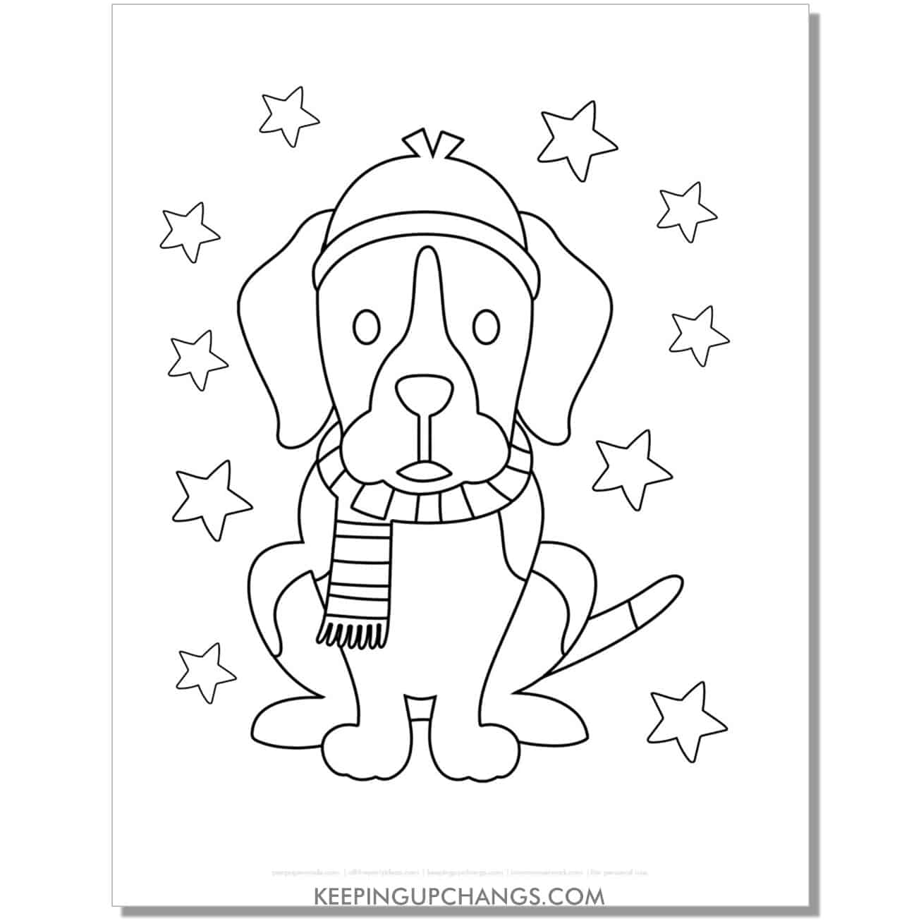 free beagle in scarf christmas dog coloring page.