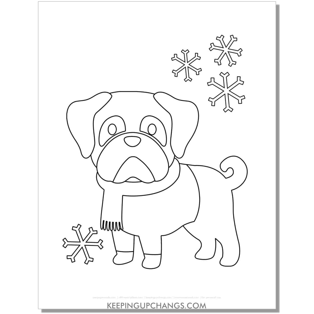 free boxer in scarf christmas dog coloring page.
