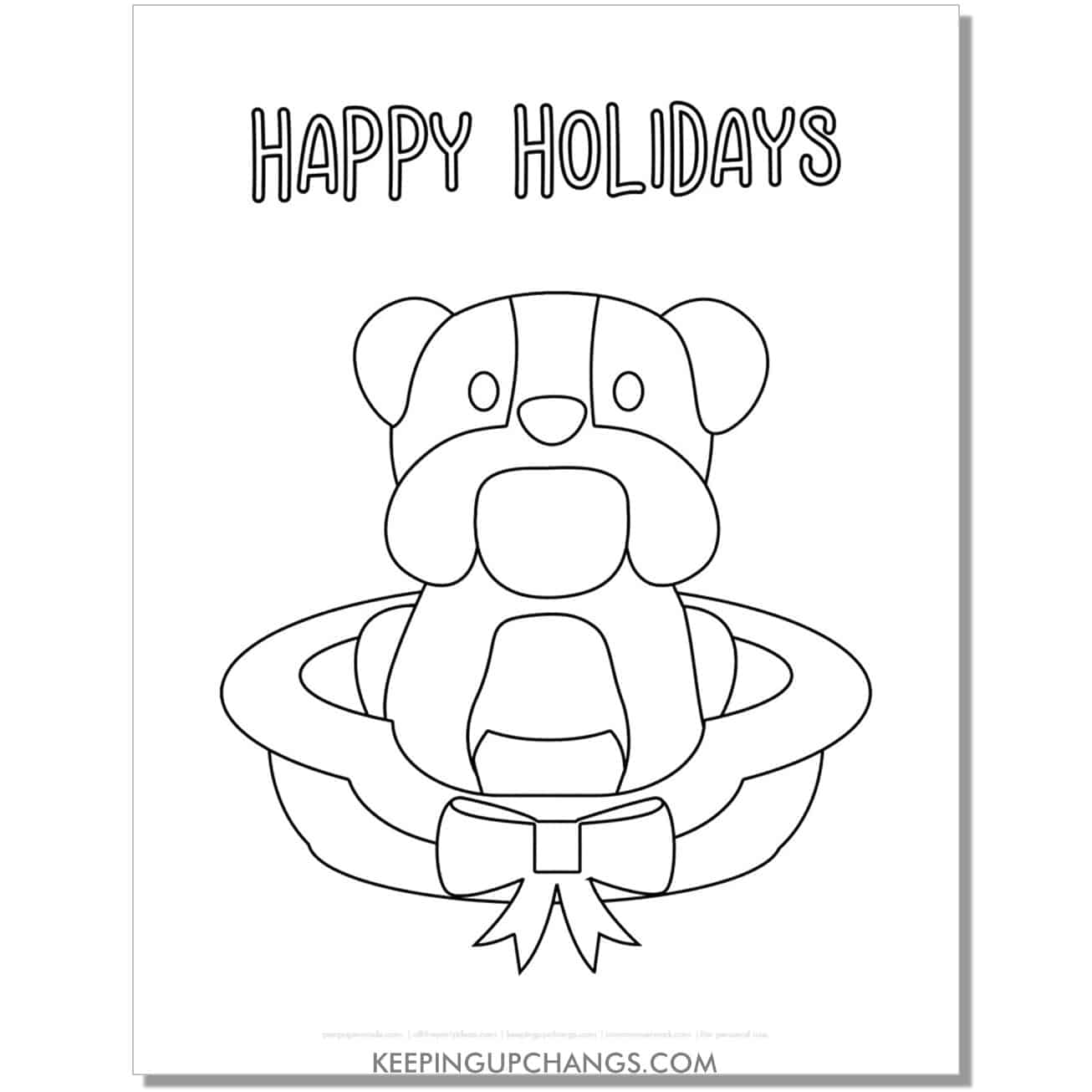 free happy holidays bulldog christmas dog coloring page.