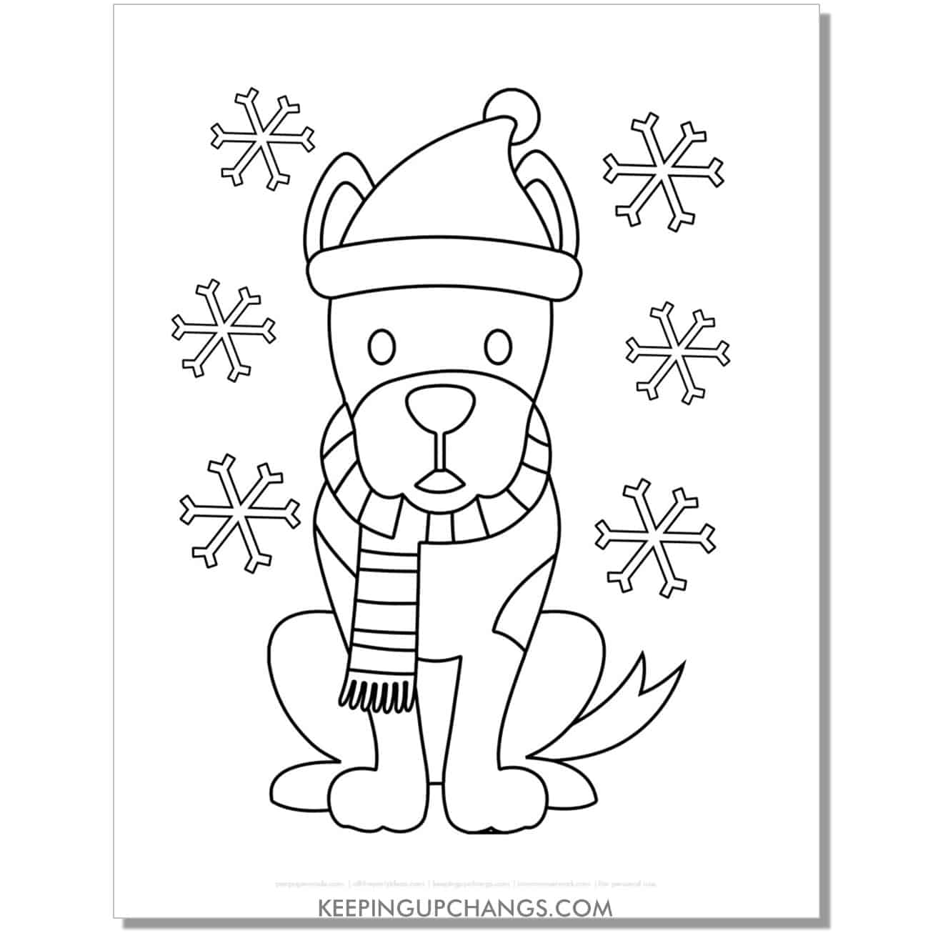 free doberman in scarf and santa hat christmas dog coloring page.