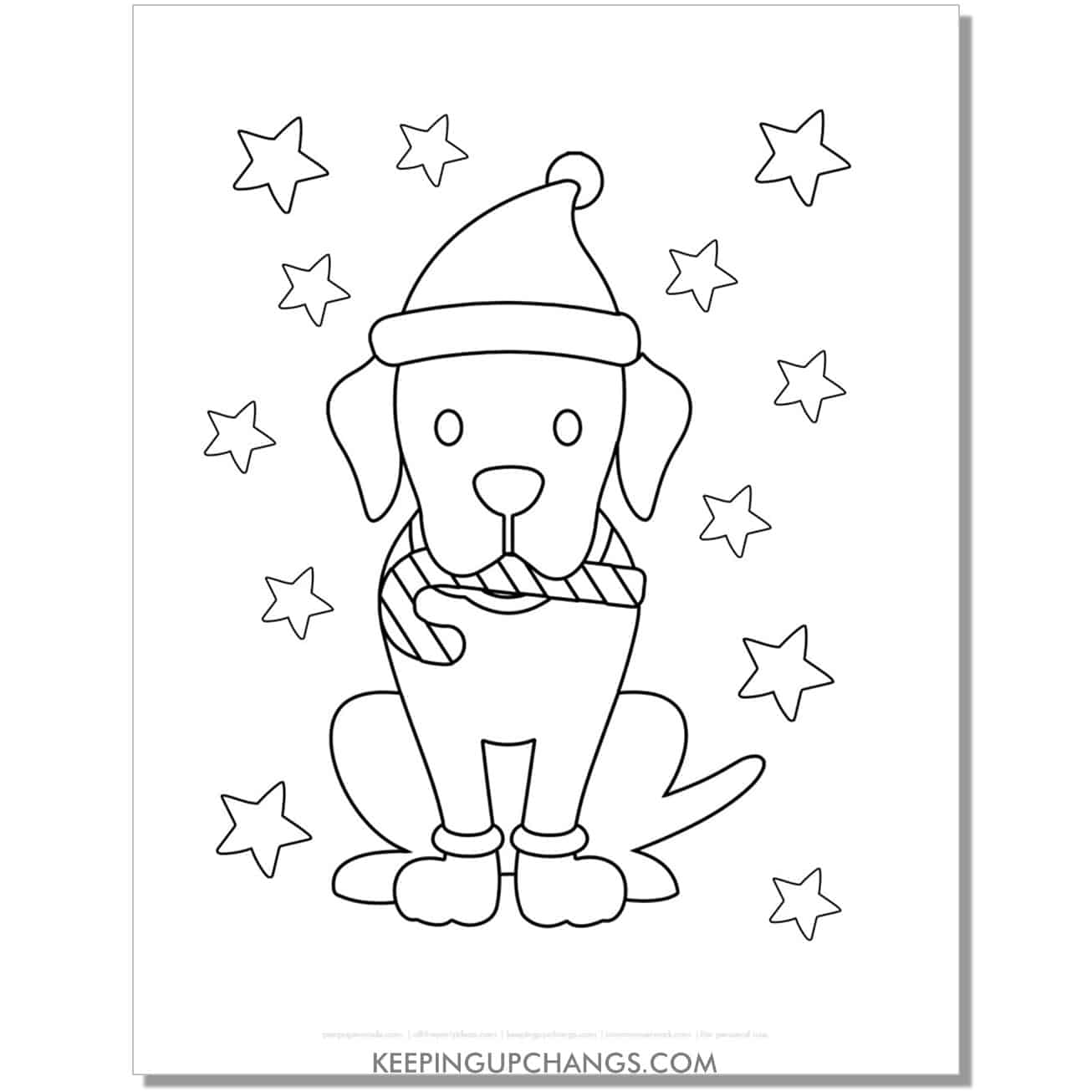 free labrador with candy cane christmas dog coloring page.