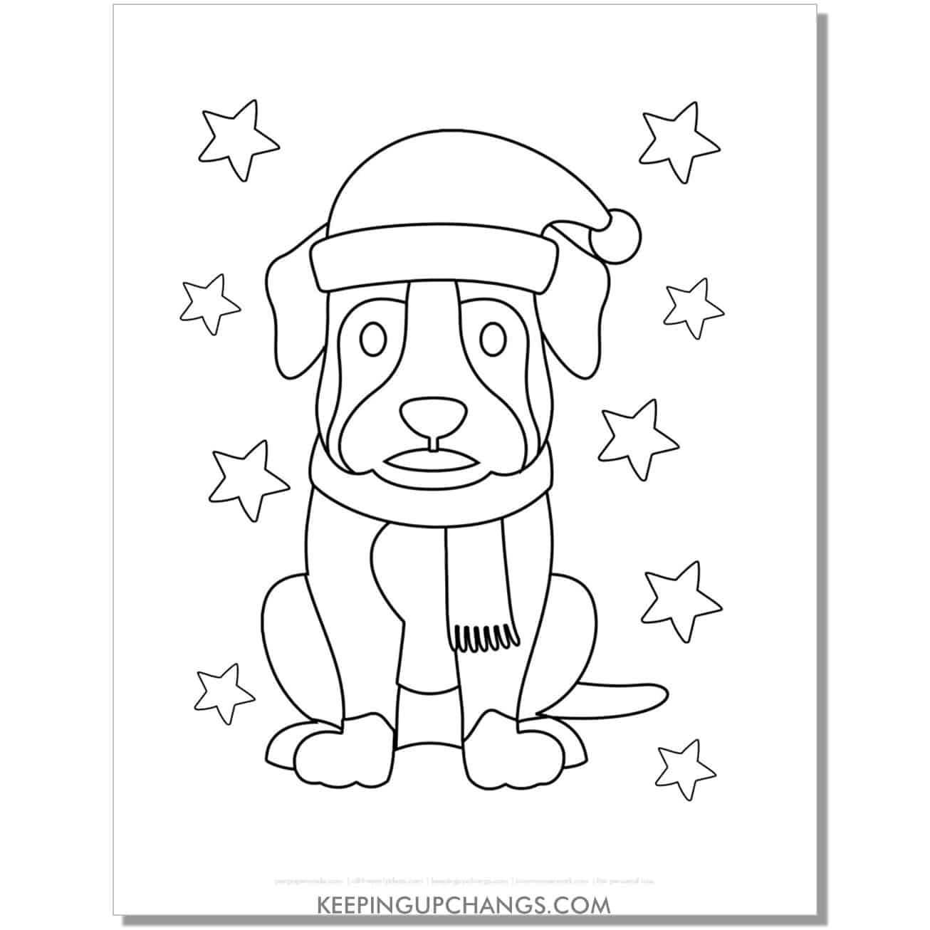 free saint bernard in scarf christmas dog coloring page.