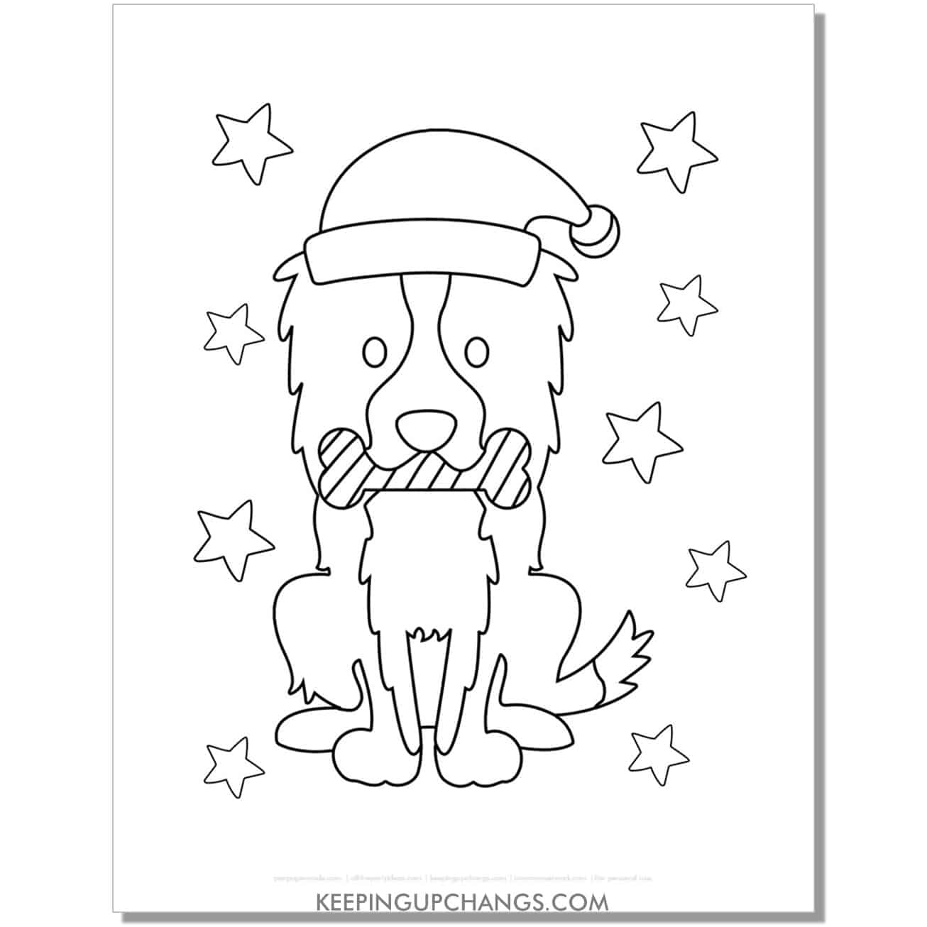 free terrier with santa hat and bone christmas dog coloring page.