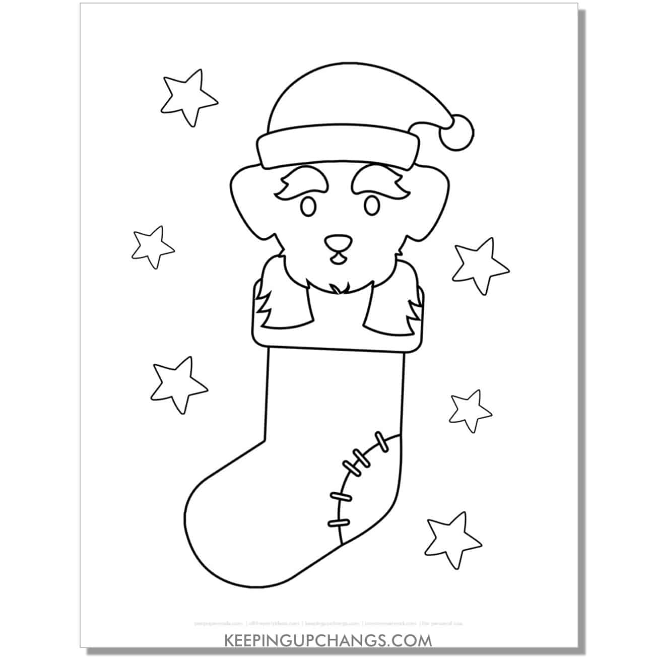 free terrier with santa hat in stocking christmas dog coloring page.