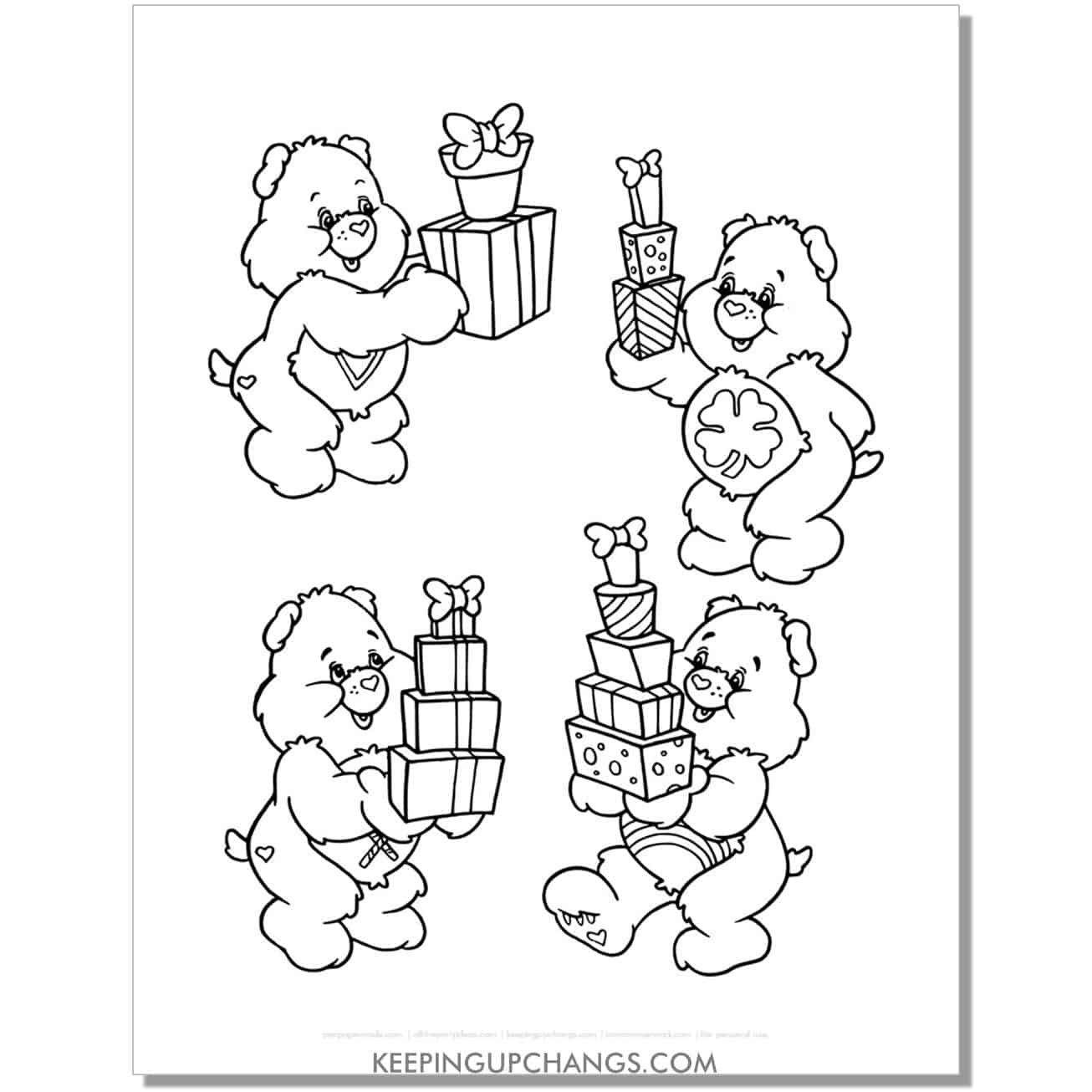 care bear with christmas presents care bear coloring page, sheet.