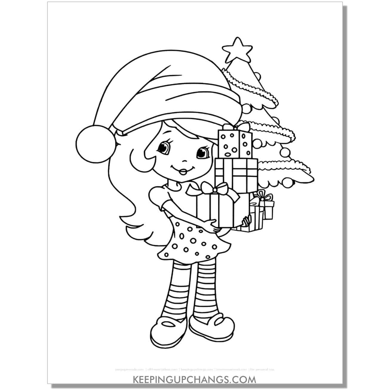 free christmas tree and presents strawberry shortcake coloring page, sheet.
