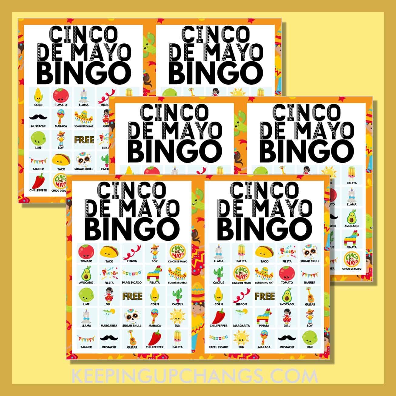 free cinco de mayo bingo 5x5 game cards.