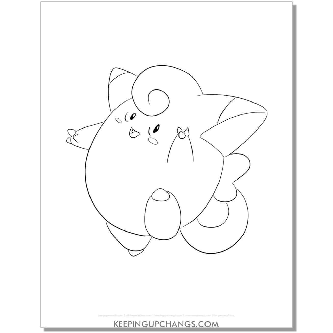 clefairy jumping pokemon coloring page, sheet.