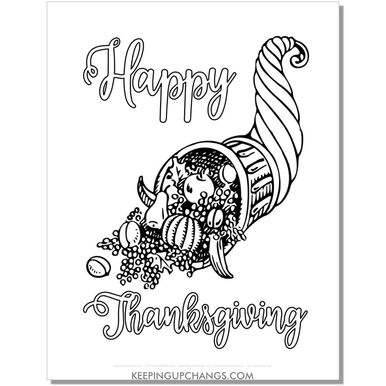 free happy thanksgiving cornucopia coloring page for fall.