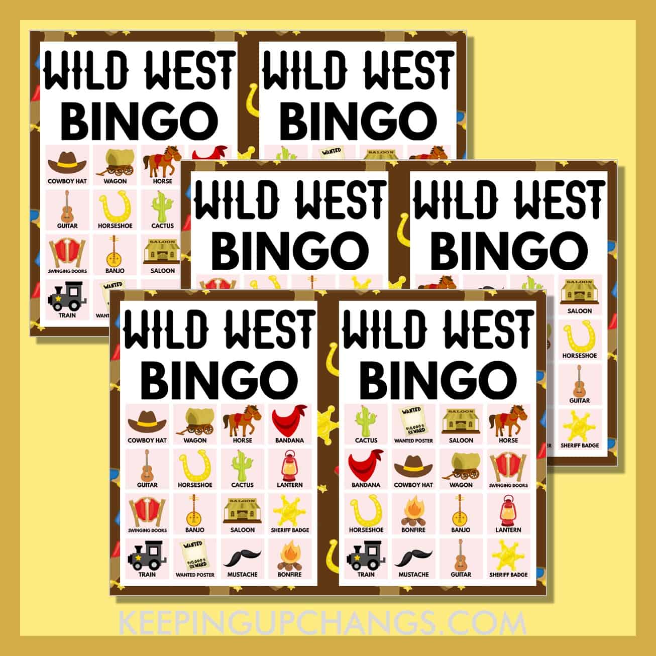 free wild west bingo 4x4 game cards.