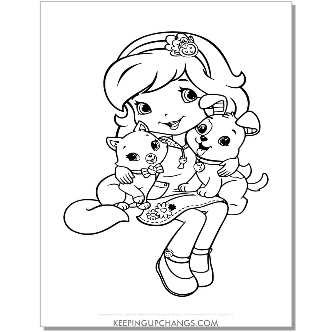 free holding pupcakes and custard strawberry shortcake coloring page, sheet.