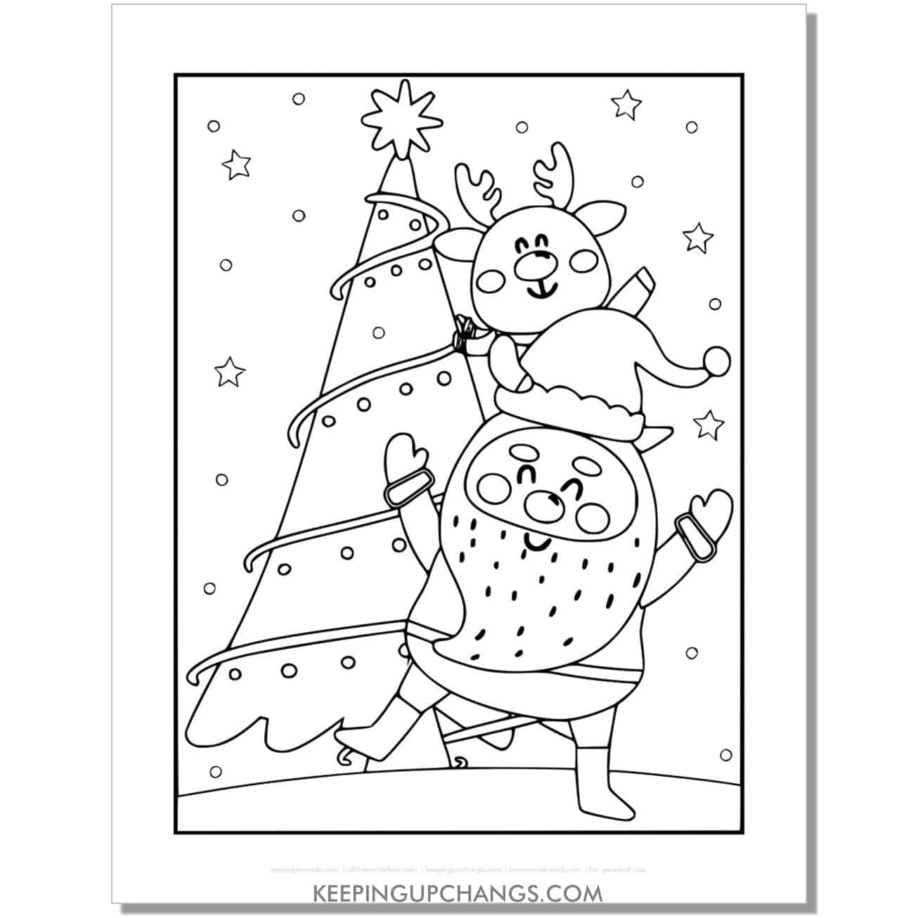 free full size santa with reindeer on head coloring page.