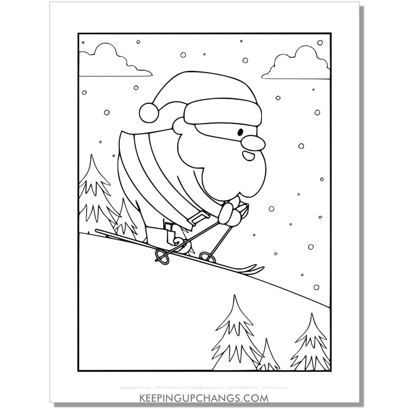 free full size santa skiing down mountain coloring page.