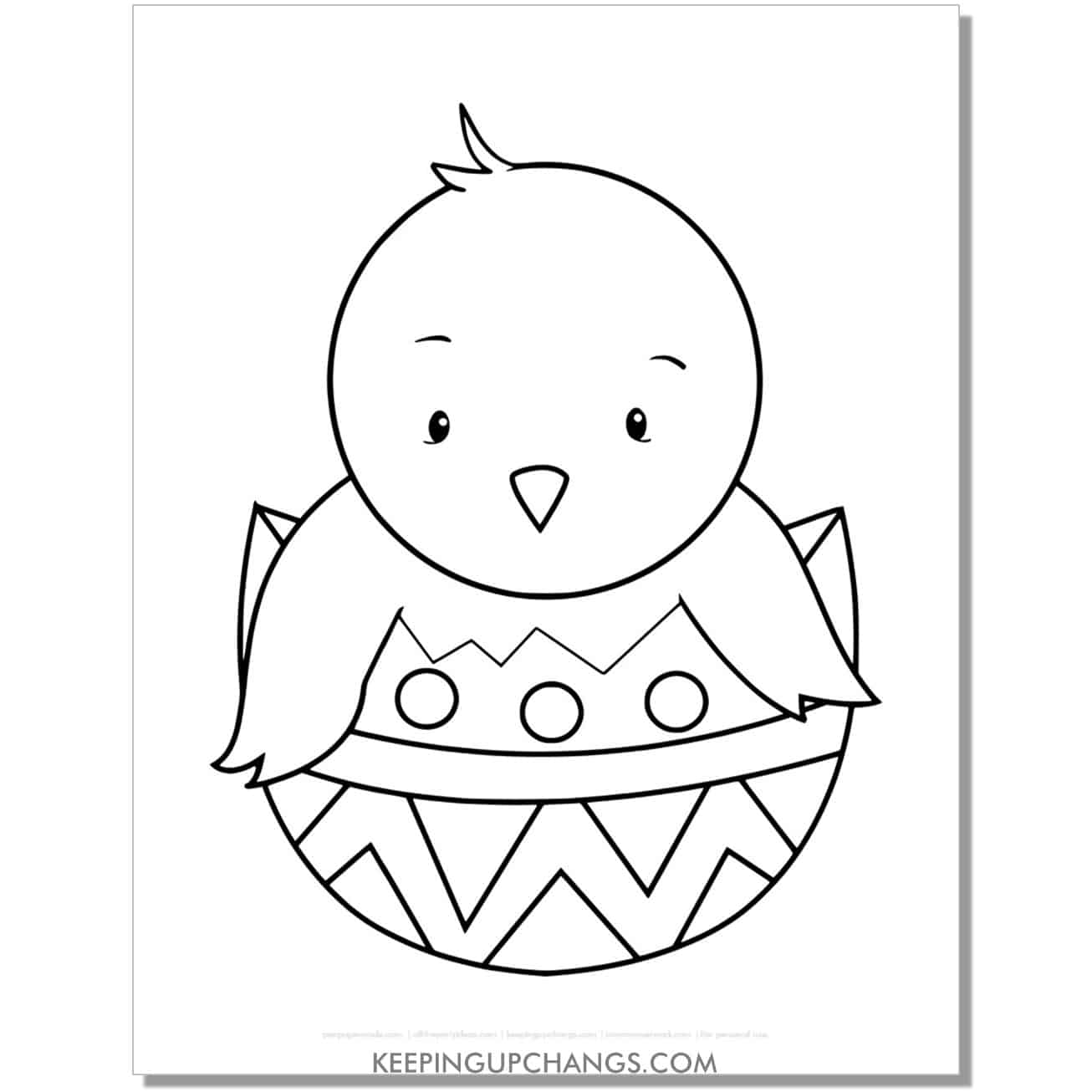 easter chick hatching from egg coloring page, sheet.