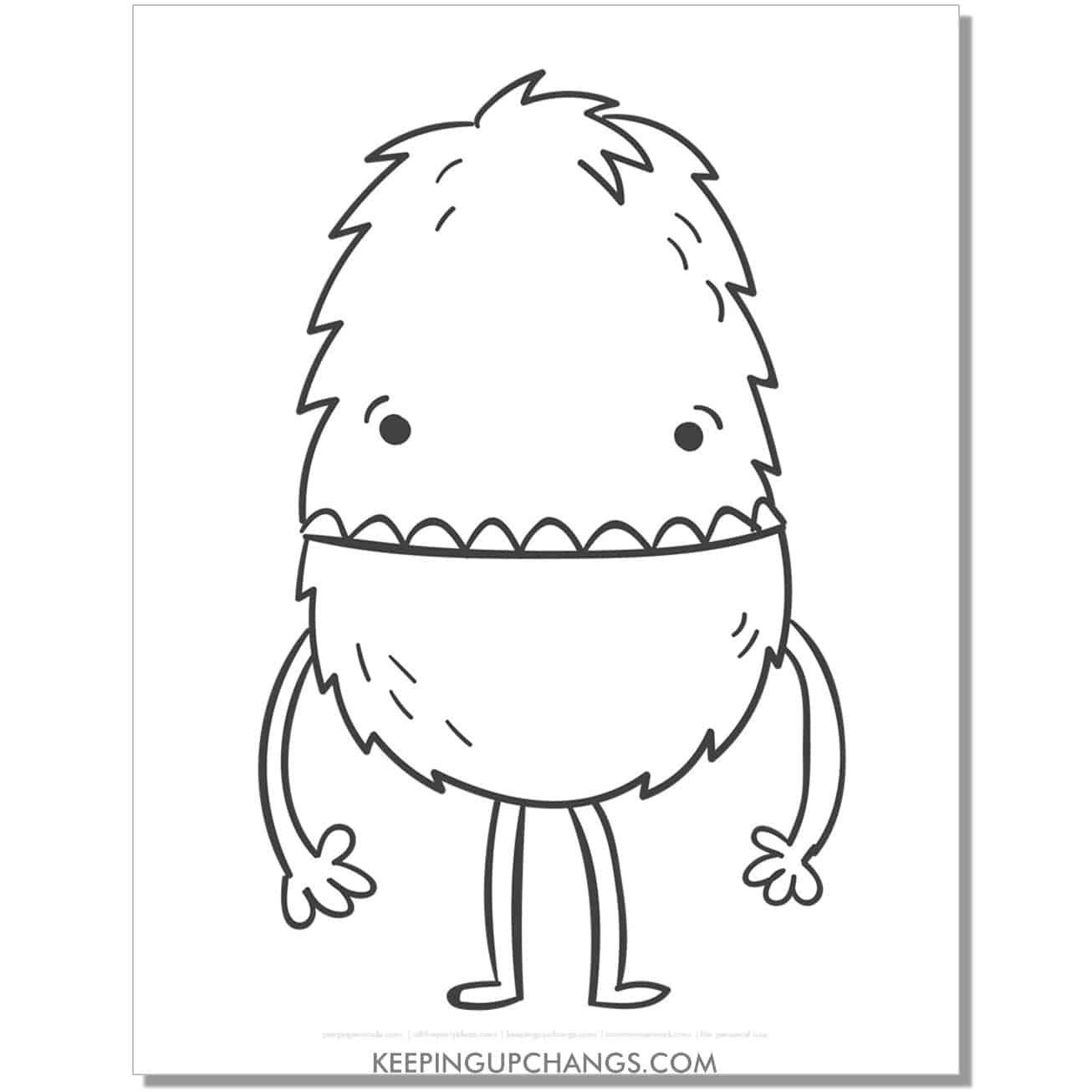 free medium face furry monster coloring page.
