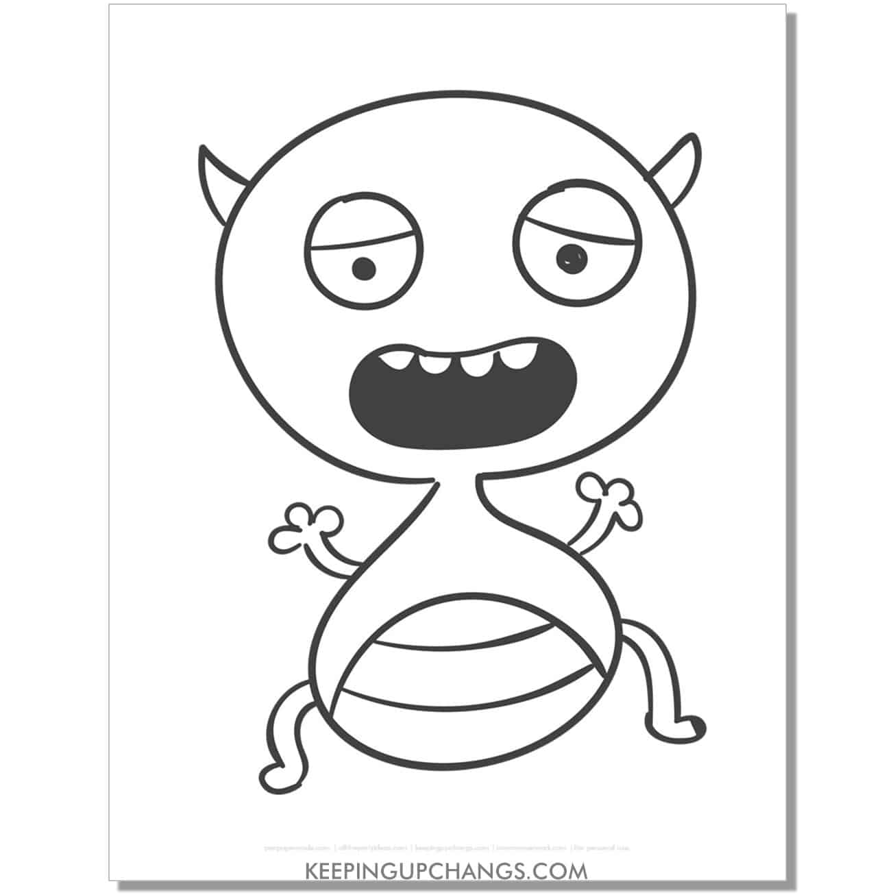 free tired monster coloring page.
