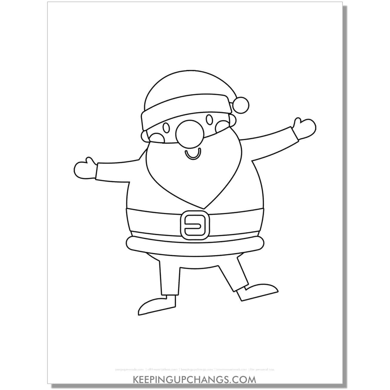 free hugging santa outline, black and white cut out template.