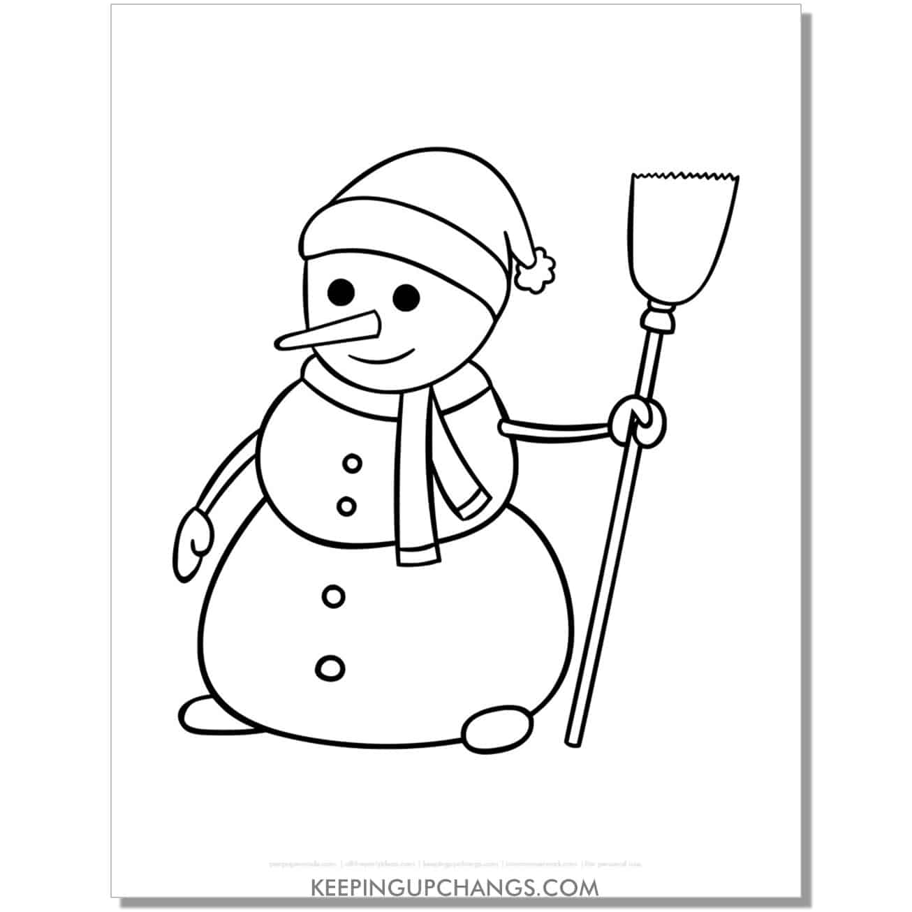 free snowman with broomstick coloring page.