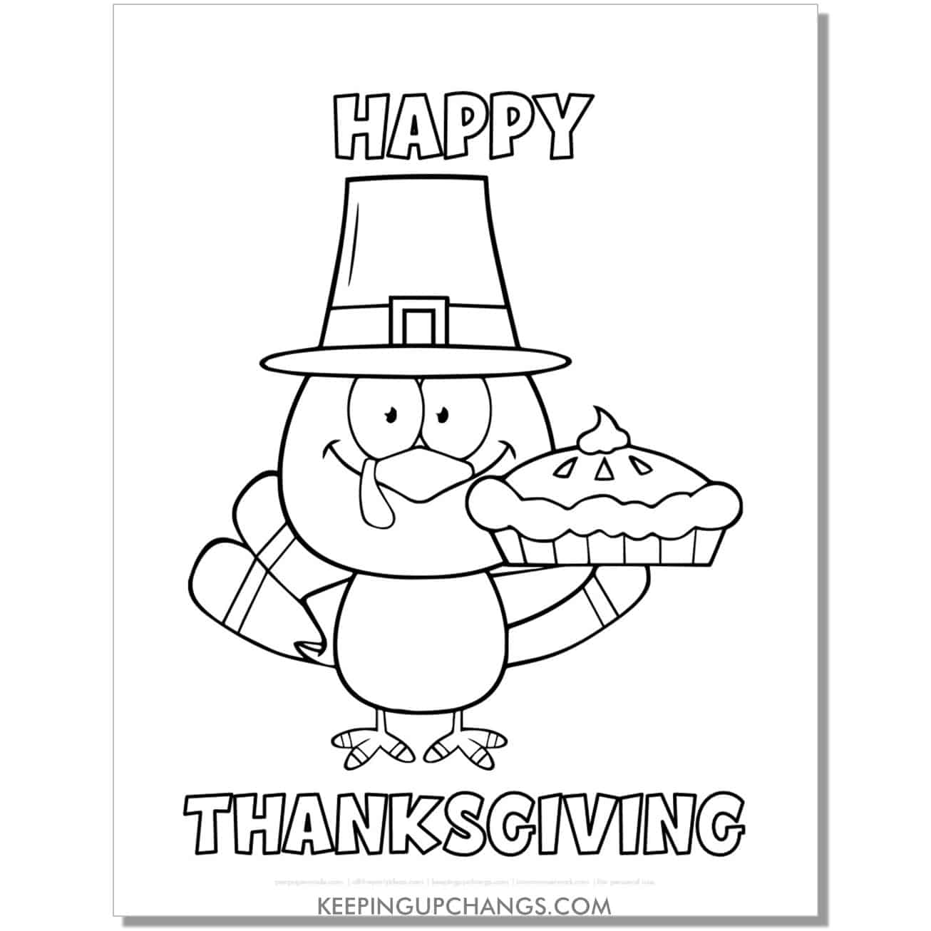 free happy thanksgiving cartoon turkey coloring page for fall, thanksgiving.