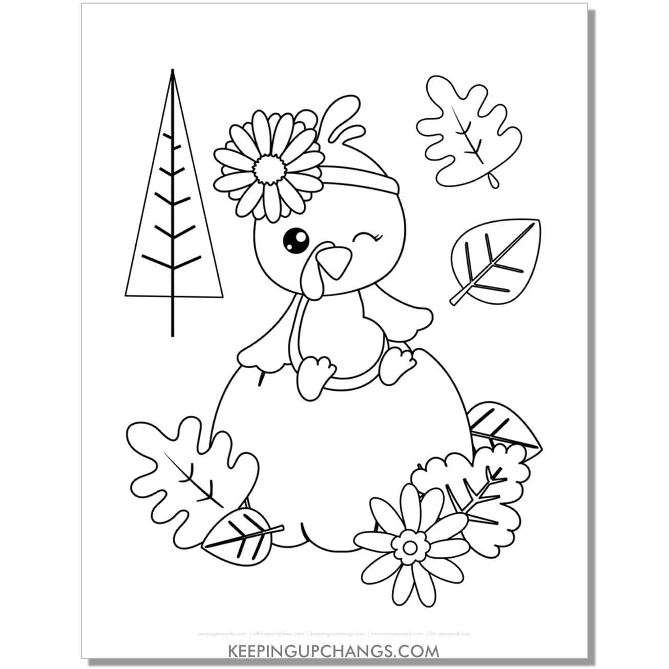 free baby turkey pumpkin coloring page for fall, thanksgiving.
