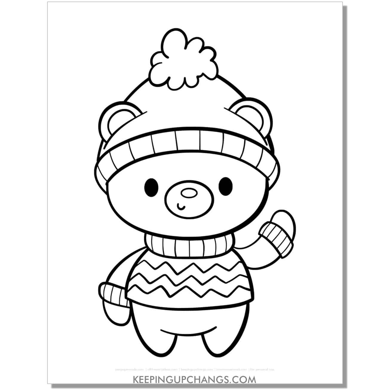 free kawaii bear in sweater christmas animal coloring page.