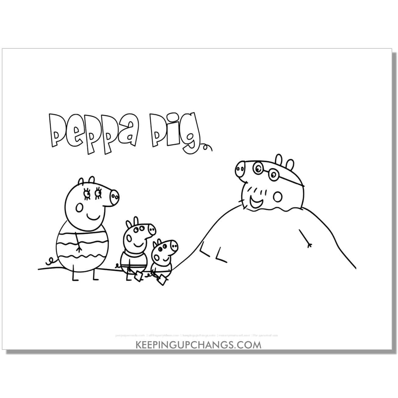 free beach day peppa pig coloring page, sheet.