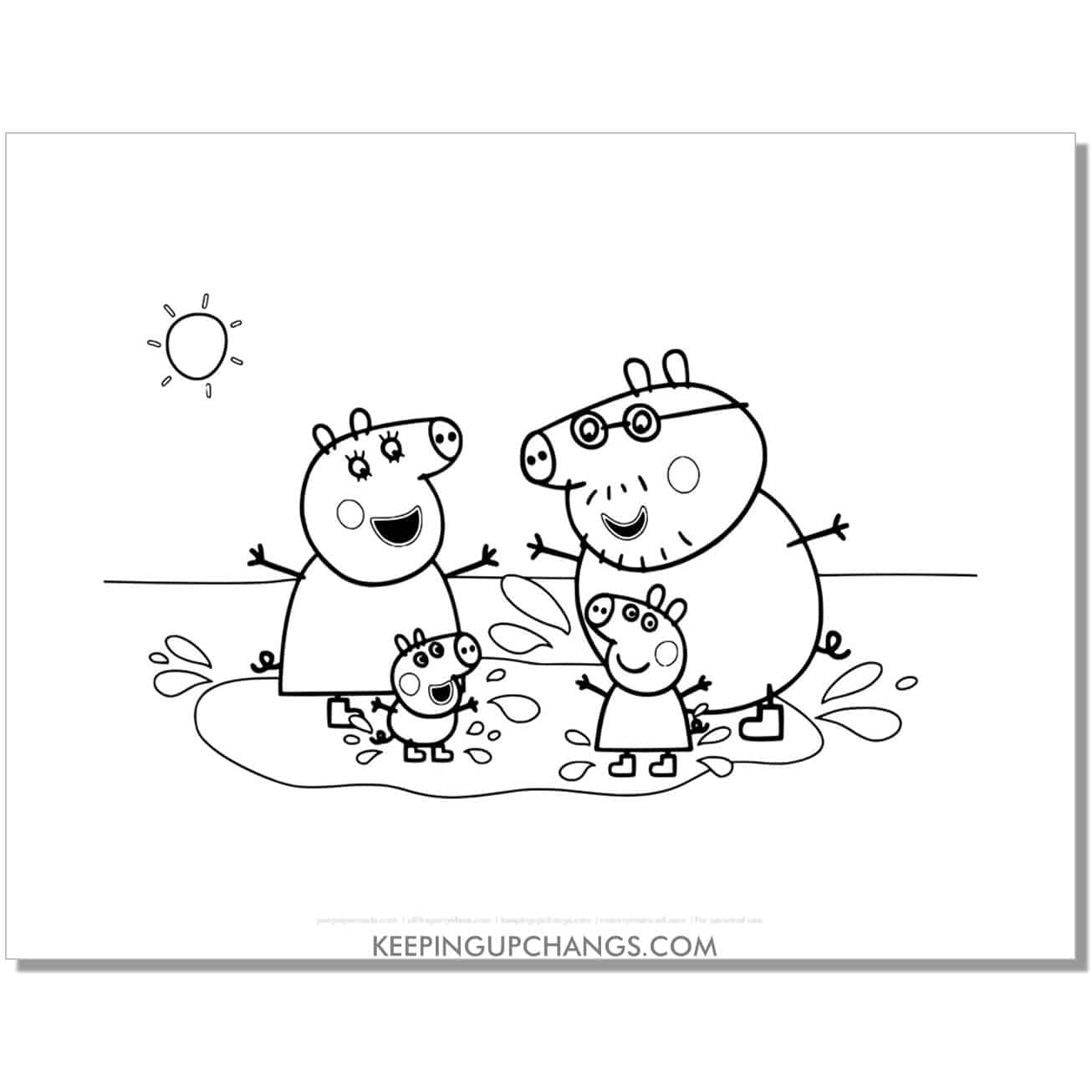 free puddle peppa pig coloring page, sheet.