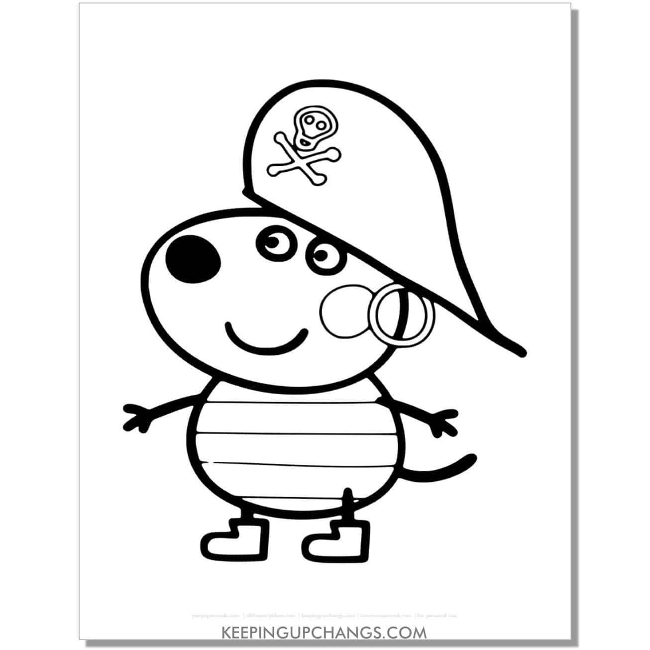free danny dog in pirate costume peppa pig coloring page, sheet.
