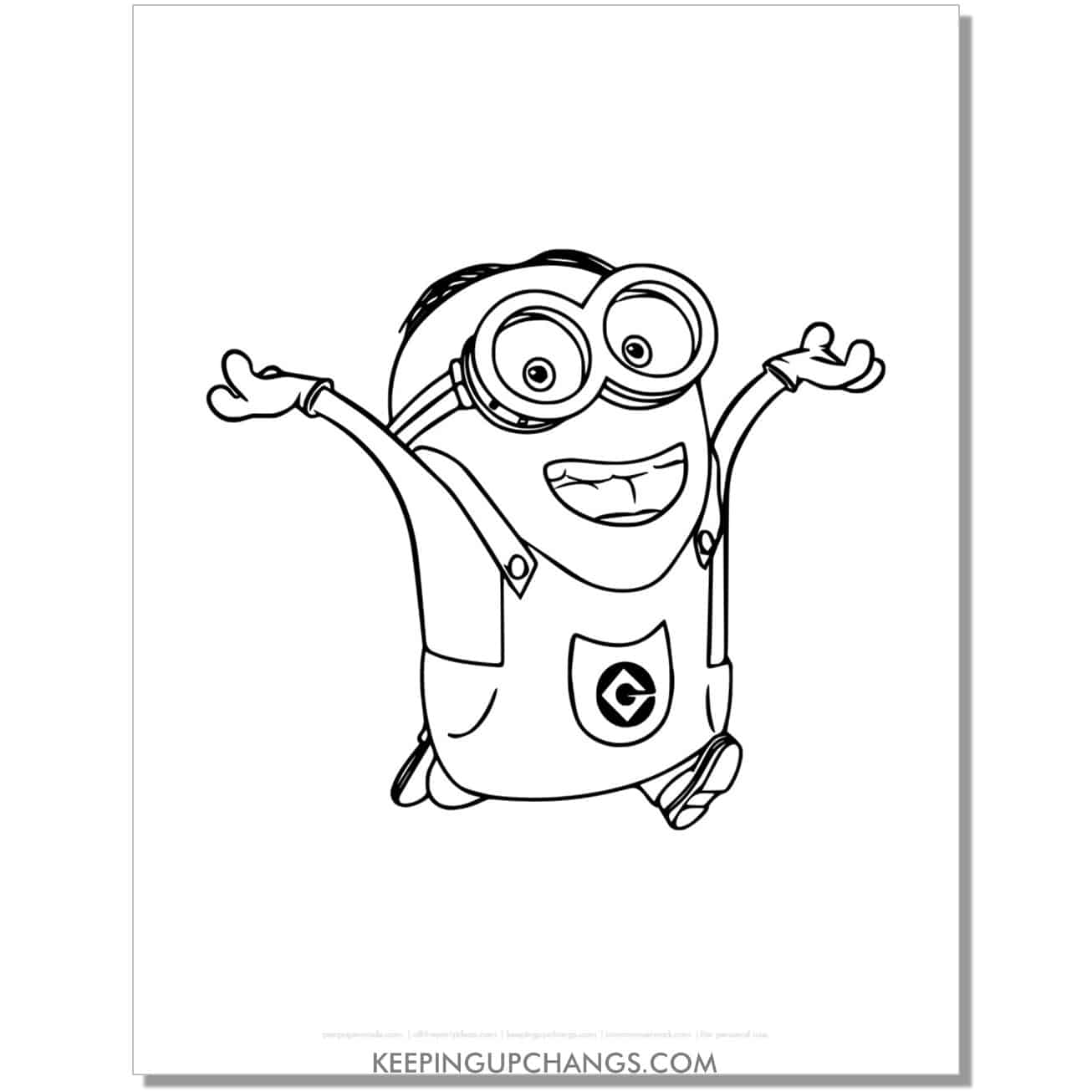 free two eye combover jumping minion coloring page, sheet.