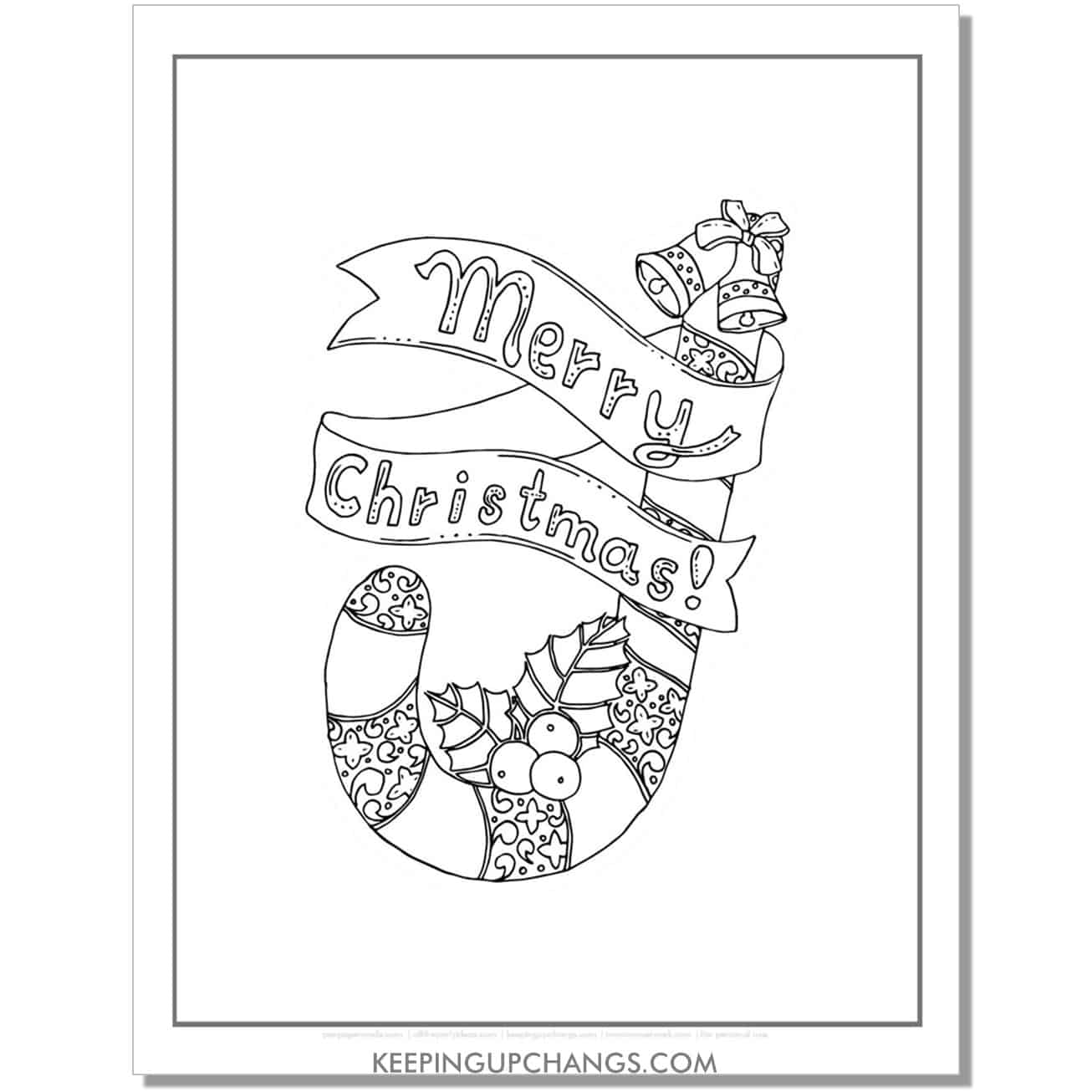 free merry christmas candy cane adult christmas coloring page.