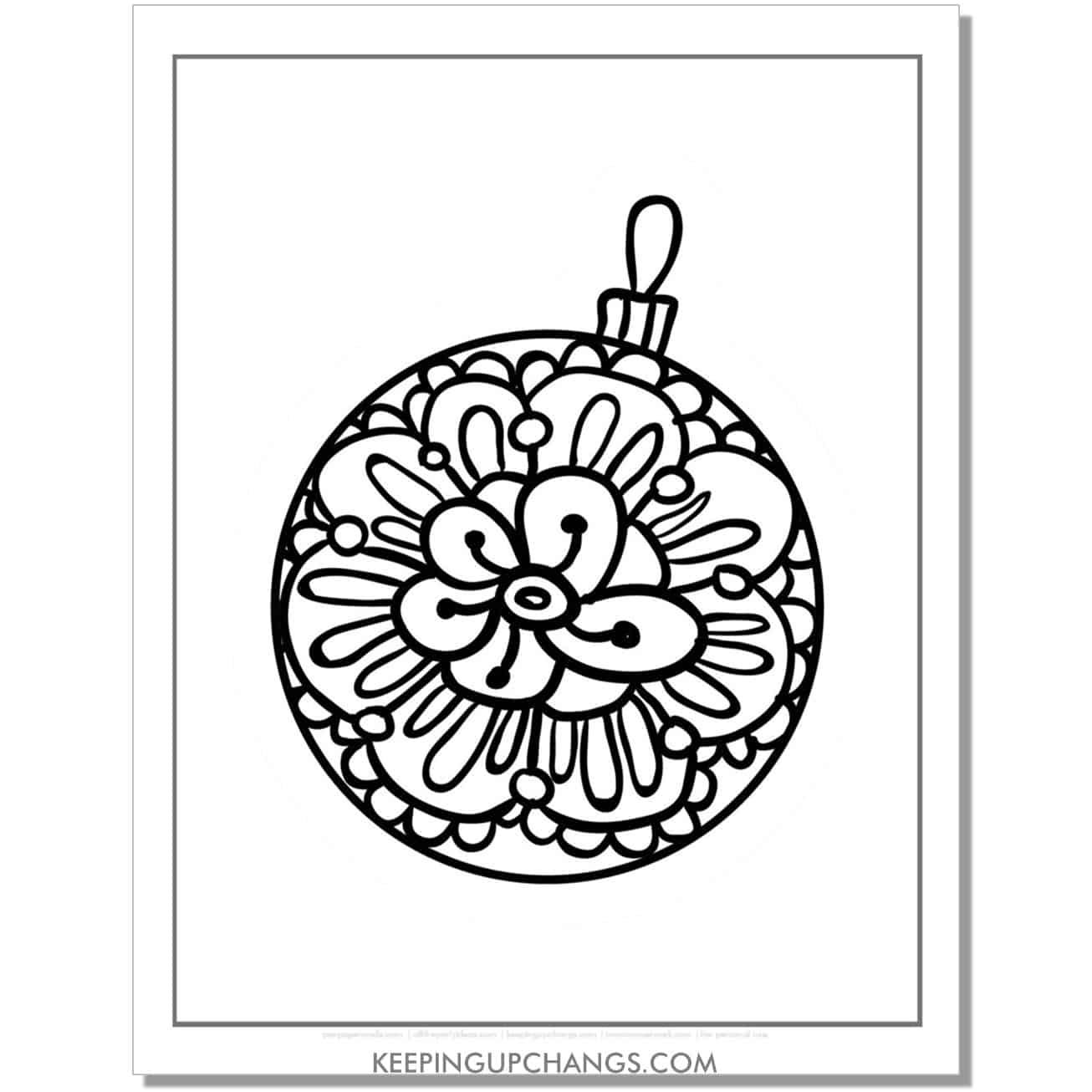 free easy mandala in ornament adult christmas coloring page.