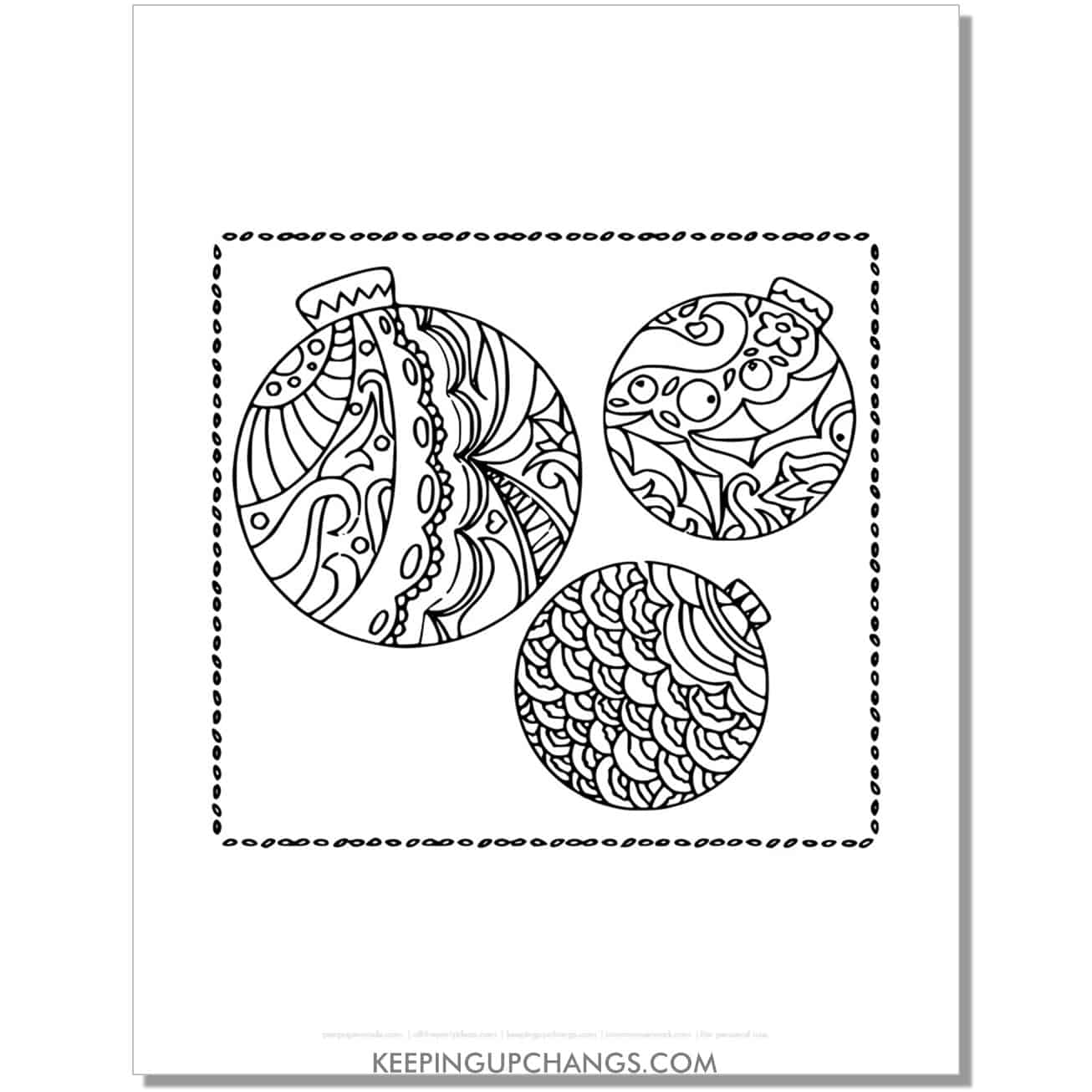 free zentangle ornaments adult christmas coloring page.