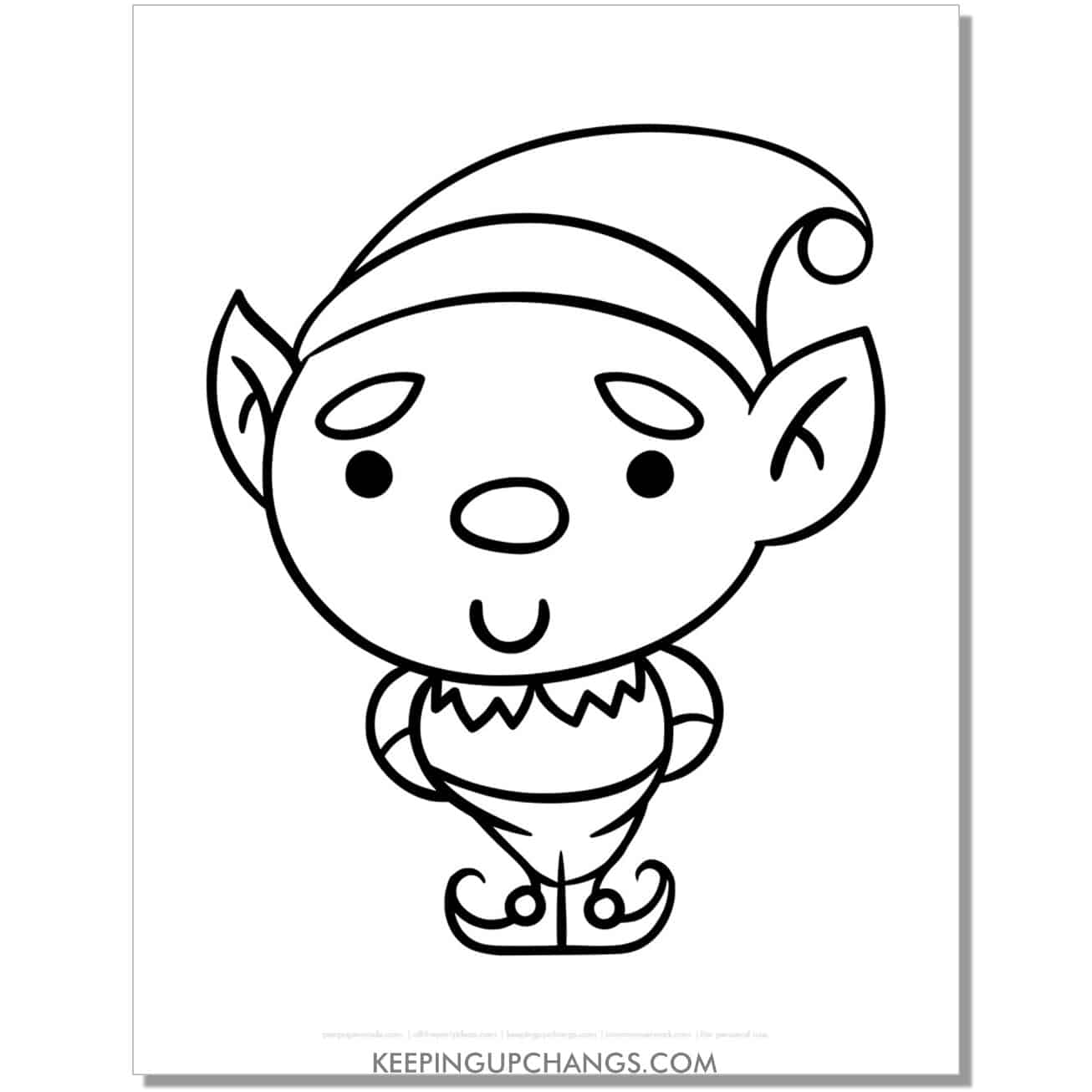 free adorable christmas elf standing coloring page.