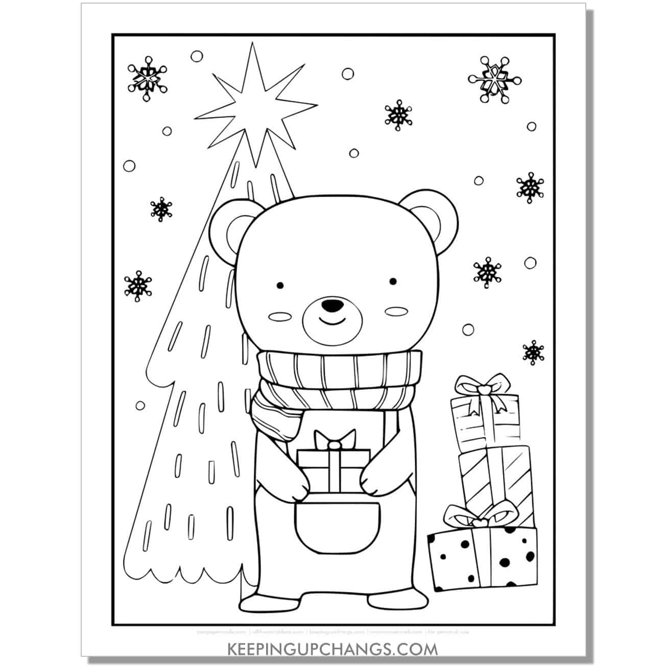 free bear with gifts full size christmas animal coloring page.