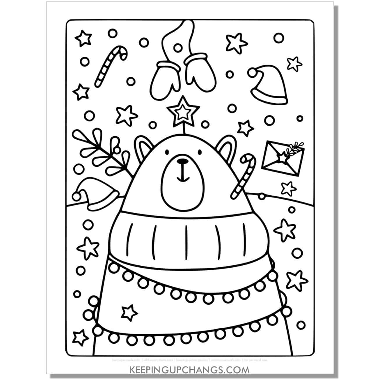 free bear in christmas lights full size christmas animal coloring page.
