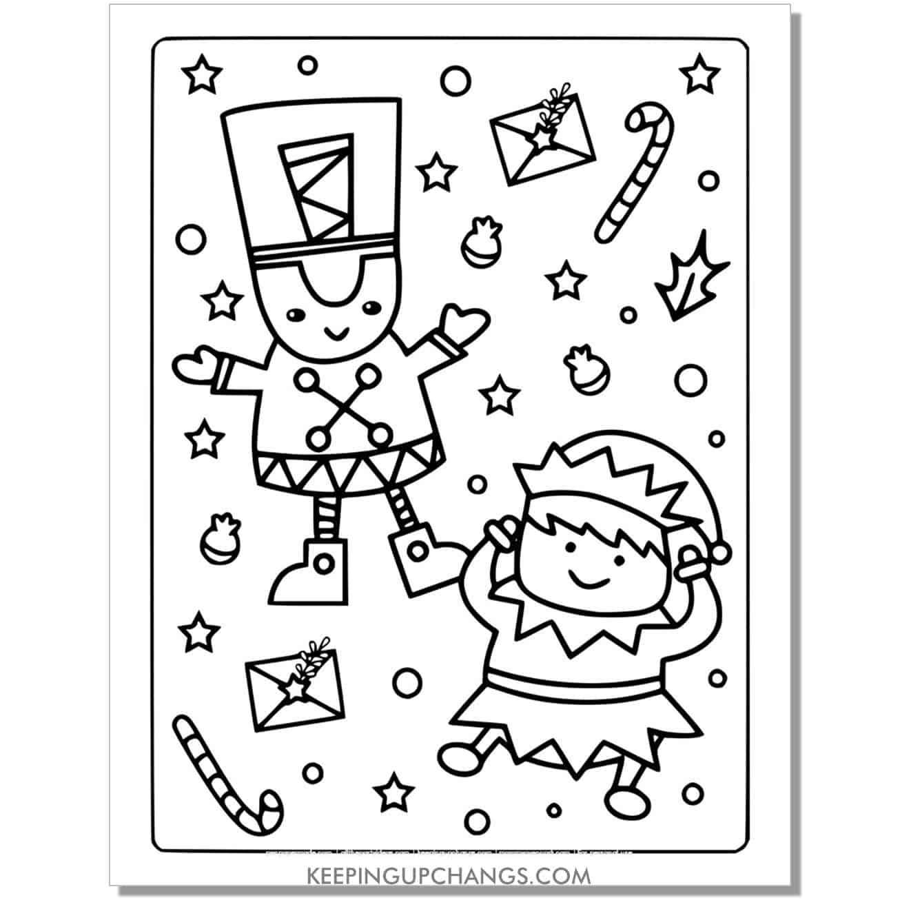 free elf and nutcracker full size coloring page.