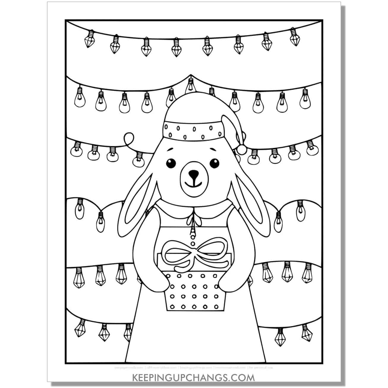 free bunny rabbit and holiday lights full size christmas animal coloring page.