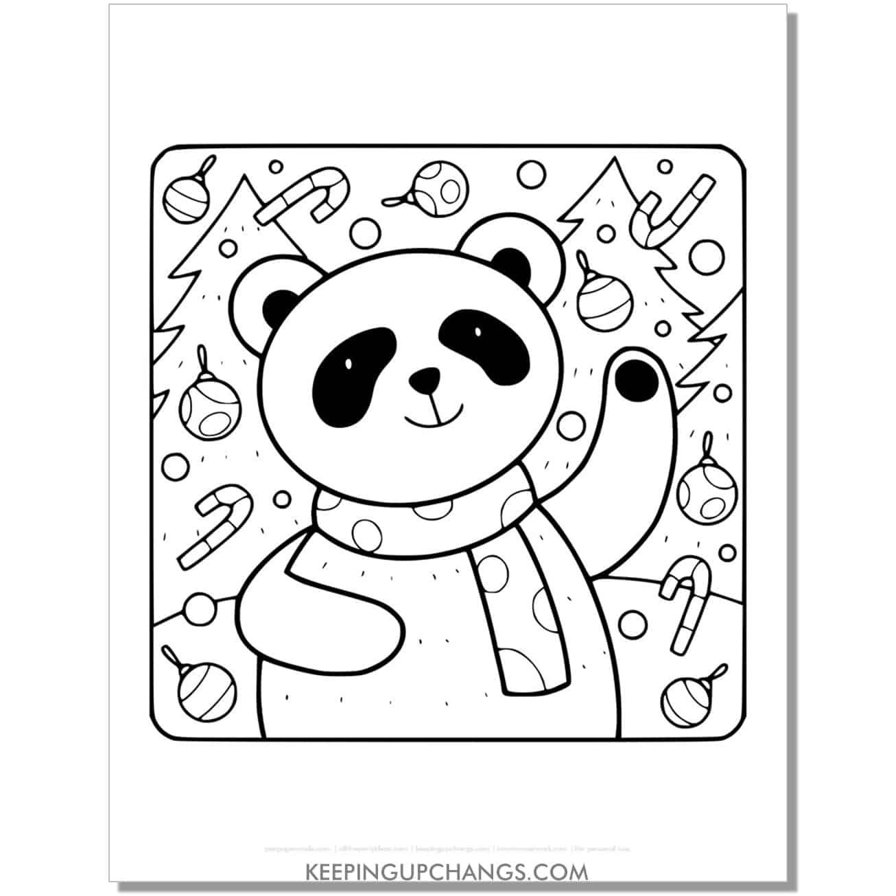 free detailed panda bear christmas animal coloring page.