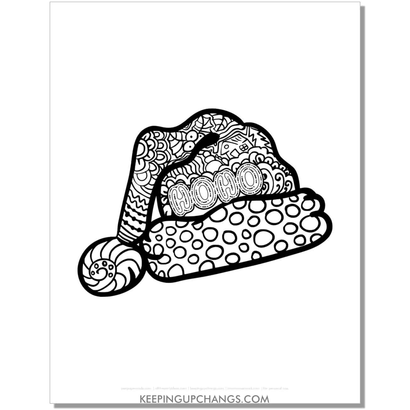 free easy santa hat adult christmas coloring page.