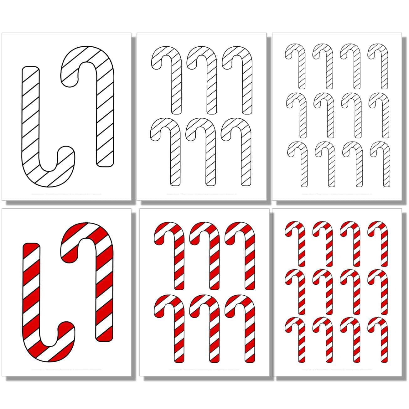 free small, medium, large diagonal pin stripe candy cane template in black, white, color