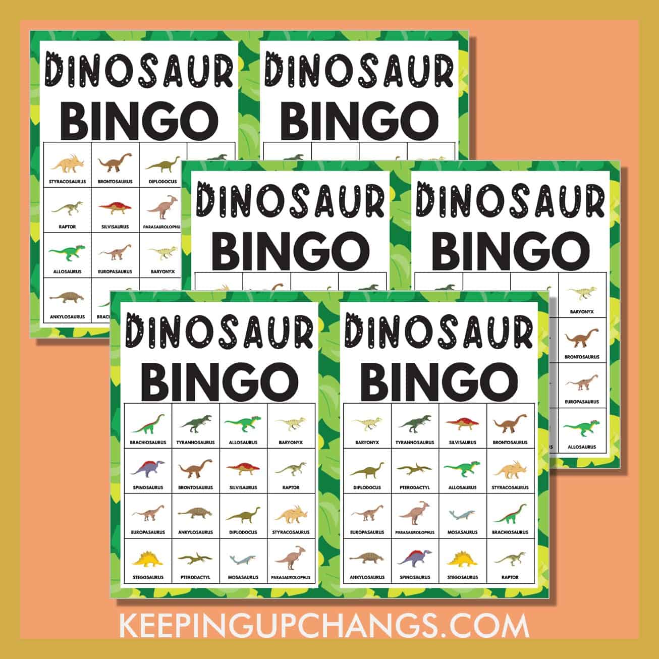 free dinosaur bingo 4x4 game cards.