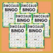 free dinosaur bingo 5x5 game cards.