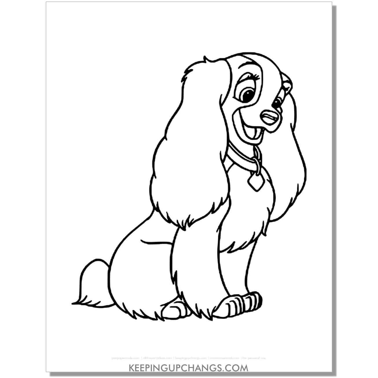 free lady from lady and the tramp coloring page, sheet.